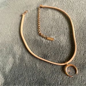 LUV AJ - Genuine Leather and Rose Gold Crescent Moon Choker